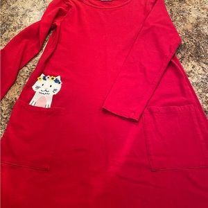 Size 10 Hannah Anderson dress. Red with kitty on pocket